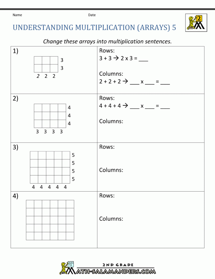 Multiplication Array Exercise Part One for Third Grade Students Image 17 Third Grade worksheet showing arrays to practice multiplication by counting rows and columns