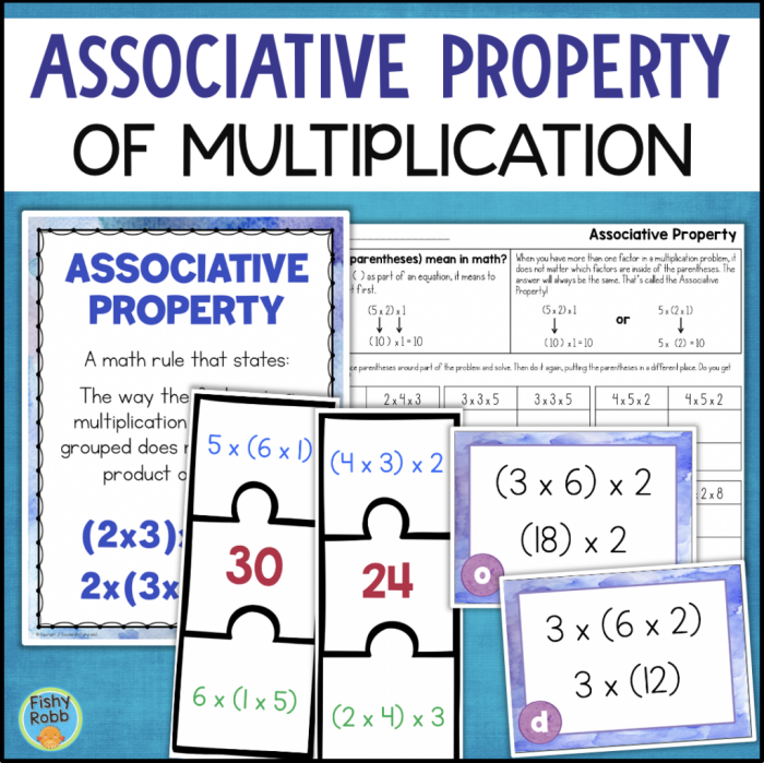 Third grade worksheet focused on the associative property of multiplication for students