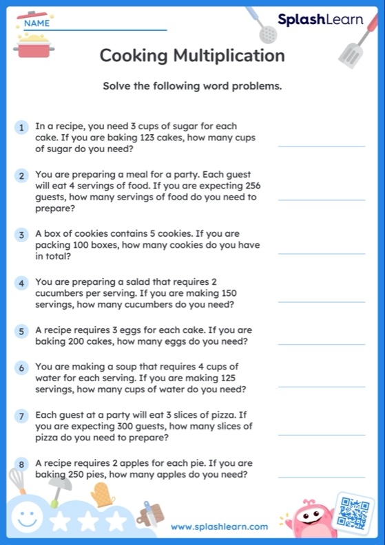 Earth and Space Science baking multiplication worksheet number 12 for third graders Third grade baking-themed multiplication word problems worksheet for practicing times tables