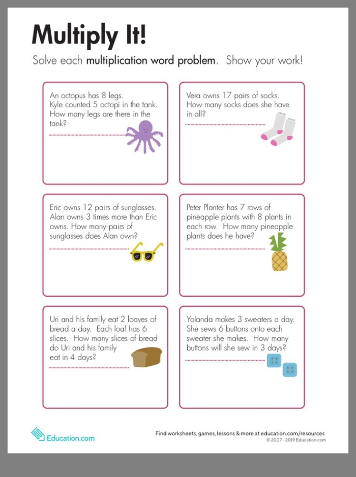 Earth and Space Science times tables practice with a baking theme worksheet 17 Third grade baking multiplication word problems worksheet featuring cookies and math equations