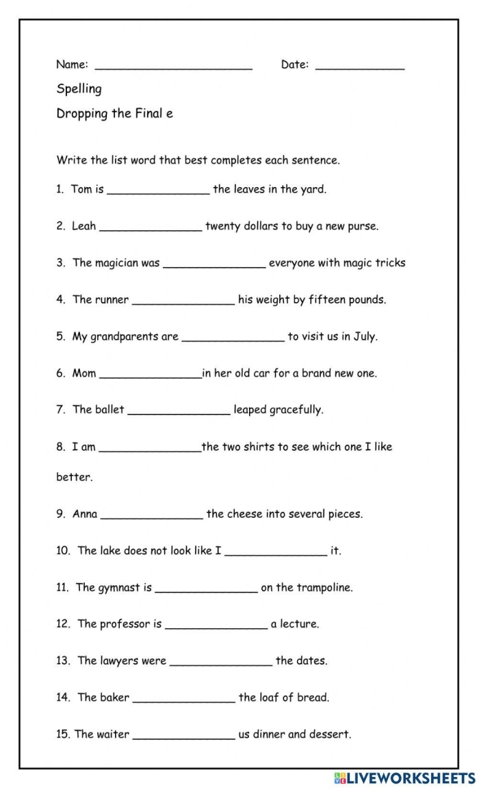 Third grade worksheet for sorting words with the final /e/ sound in multiplication context