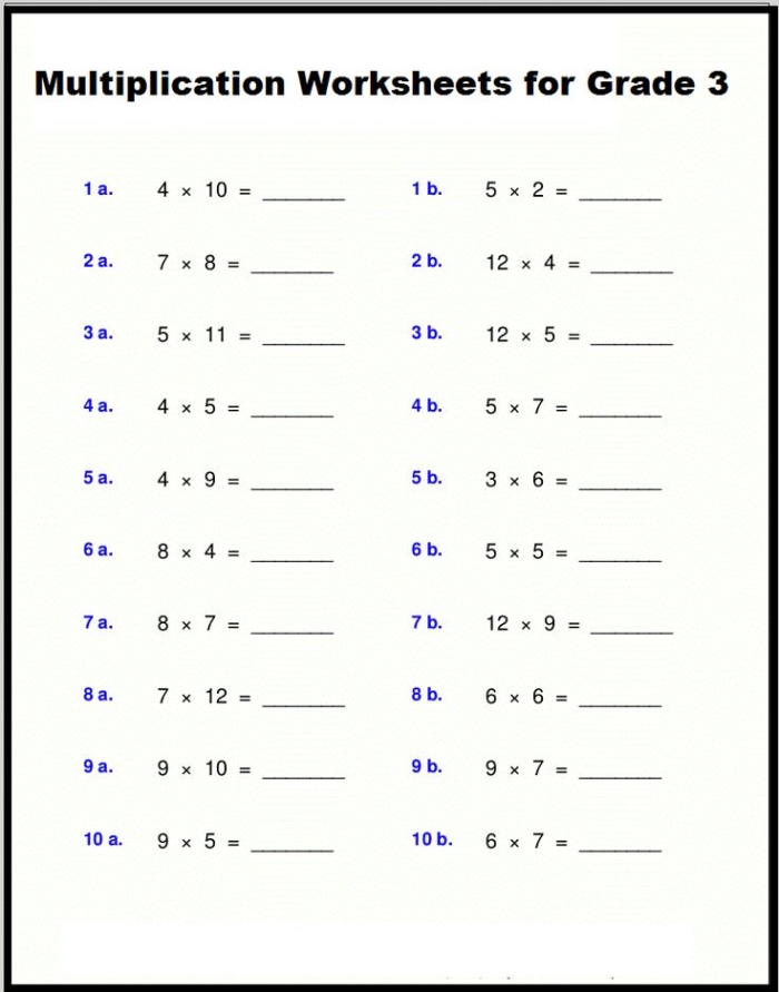 Playful multiplication practice worksheet for third graders featuring phonics elements Third Grade Simple Multiplication worksheet with fun phonics-themed illustrations