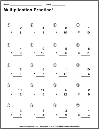 Engaging Simple Multiplication Practice Sheet for Third Graders with Fun Designs Third grade multiplication worksheet with playful illustrations for phonics learners