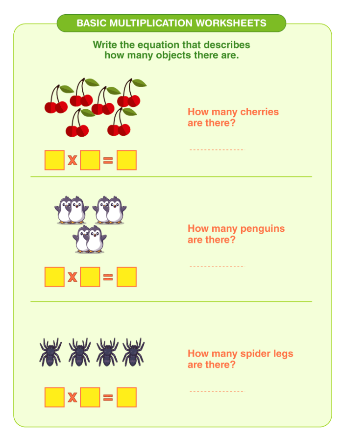 Playful multiplication practice worksheet for third graders focusing on phonics skills Third grade phonics themed simple multiplication worksheet with fun illustrations