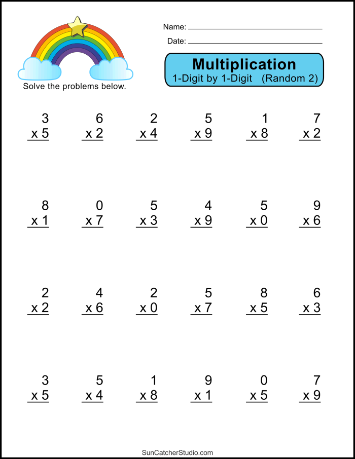 Third grader practicing multiplication with three different methods on a worksheet