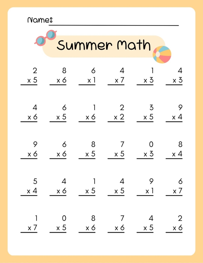Engaging multiplication practice worksheet for third graders with playful design Third Grade Simple Multiplication worksheet with fun phonics-themed illustrations