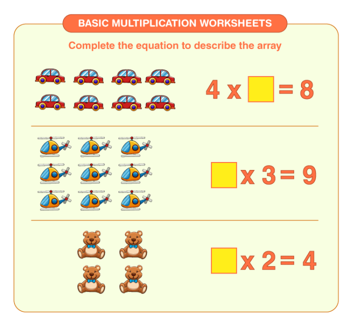 Third grade child working on the Intro to Multiplication Three Ways worksheet in life science