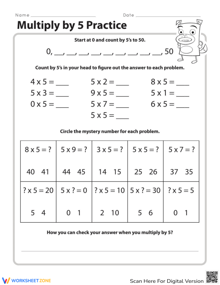 Practice worksheet for mastering multiplication by 5 in third grade students Third grade multiplication worksheet featuring exercises to multiply numbers by five