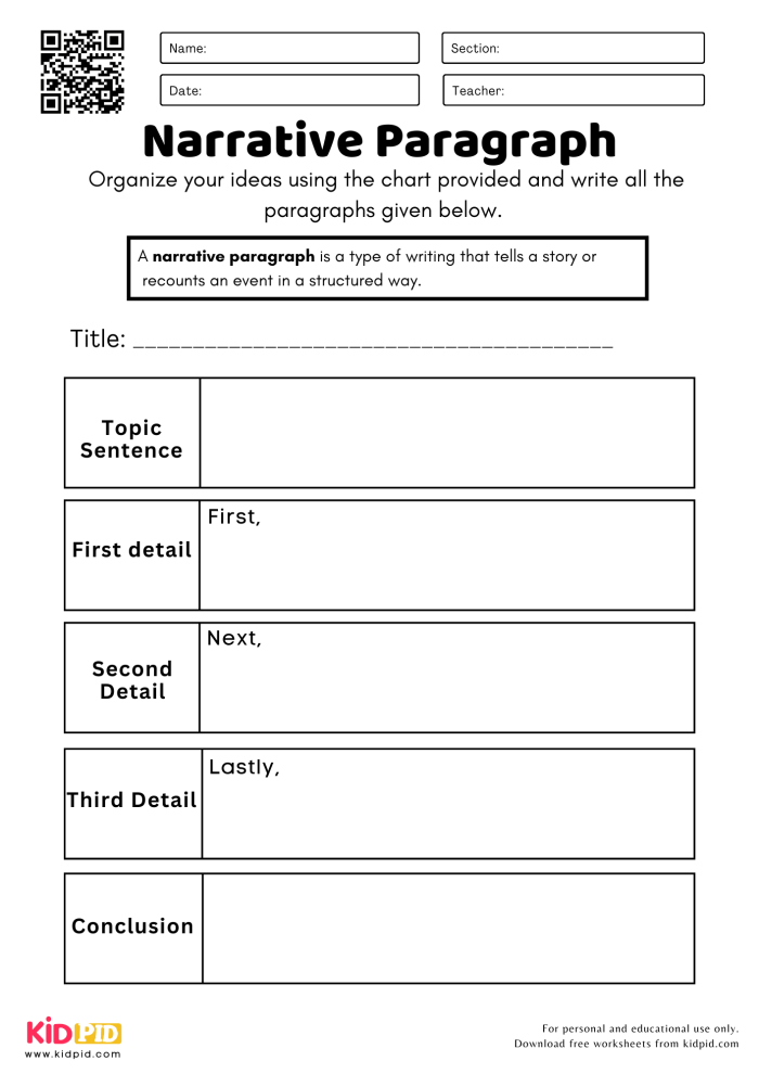 Third grade worksheet on starting new paragraphs in a narrative text with graphs