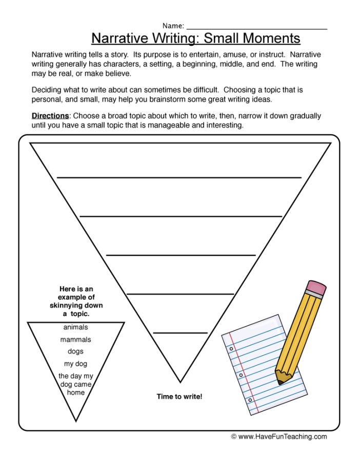Third grade students practicing paragraph breaks on a narrative worksheet for data and graphing