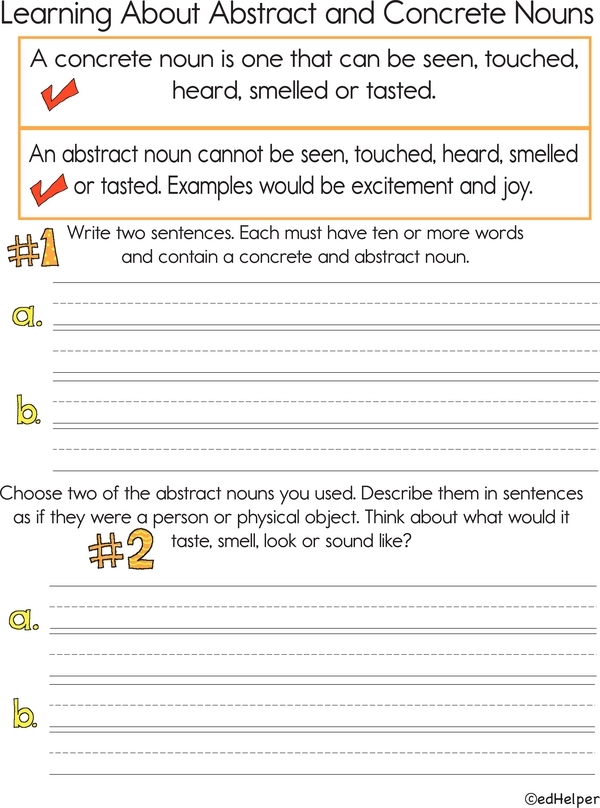 Geometry noun sorting worksheet for third graders, image five Third grade students sorting abstract and concrete nouns in a geometry-themed worksheet