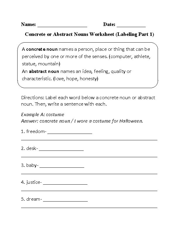 Engaging Sort Abstract and Concrete Nouns activity for third graders in geometry class Third grade students sorting abstract and concrete nouns in a geometry-themed worksheet