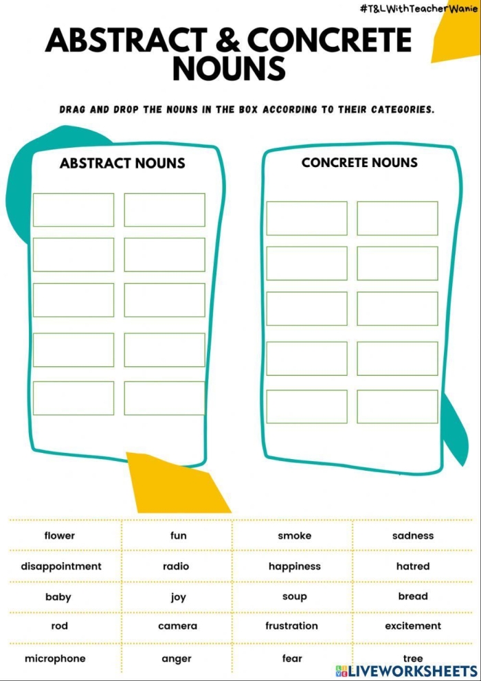 Engaging Sort Abstract and Concrete Nouns activity for third grade learners in geometry Third grade students sorting abstract and concrete nouns in a geometry worksheet