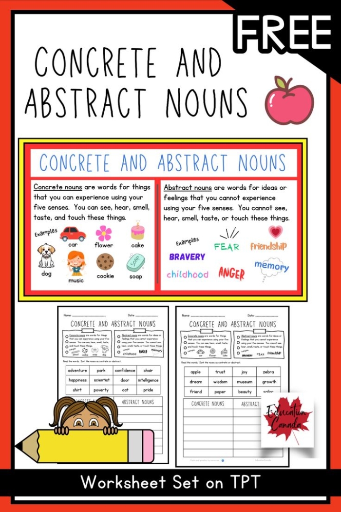 Geometry worksheet for sorting abstract and concrete nouns activity number 24 Third grade students sorting abstract and concrete nouns in a geometry worksheet