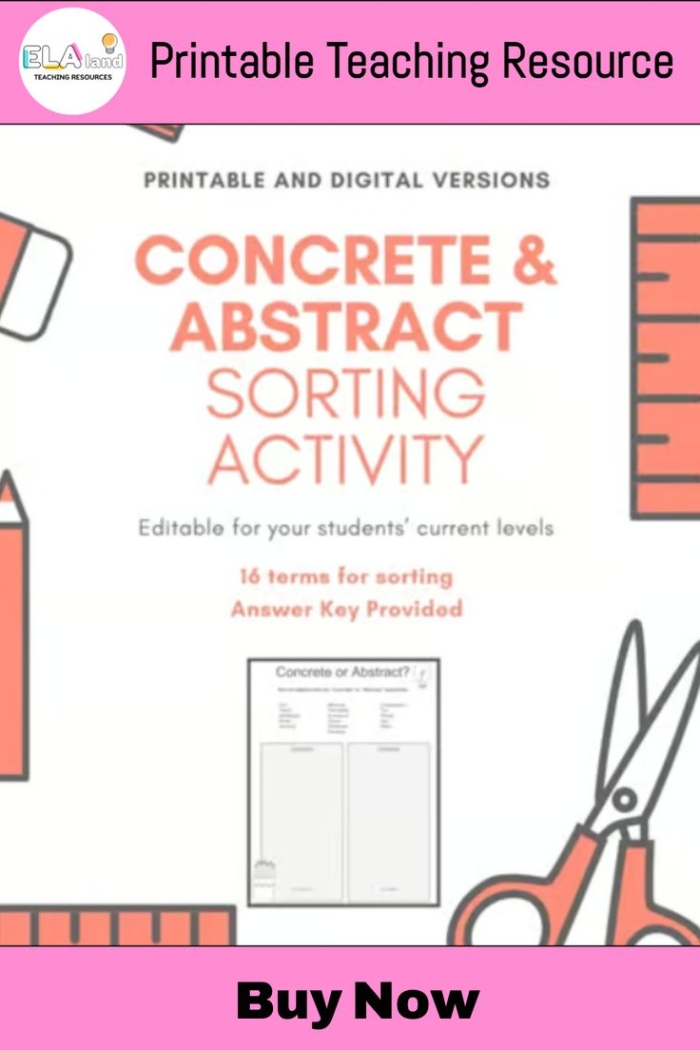 Worksheet for sorting concrete and abstract nouns in third grade geometry class Third grade students sorting abstract and concrete nouns in a geometry worksheet