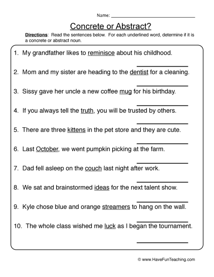 Engaging Sort Abstract and Concrete Nouns activity for third graders in geometry class, image 21 Third grade geometry worksheet for sorting abstract and concrete nouns with colorful shapes