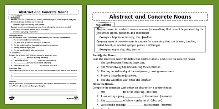 Engaging sorting exercise for concrete and abstract nouns in third grade geometry class Third grade students sorting abstract and concrete nouns in a geometry worksheet