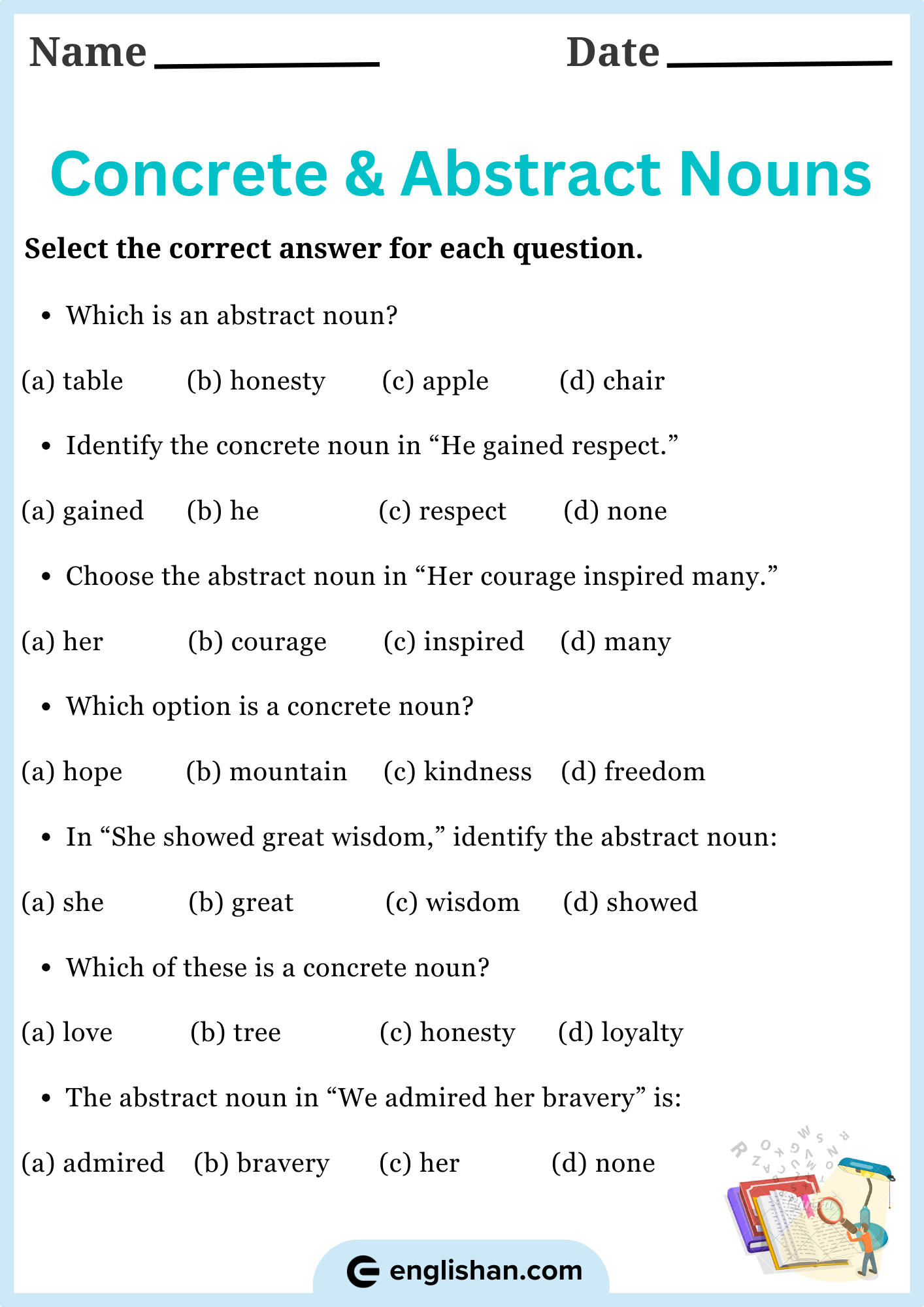 Engaging Sort Abstract and Concrete Nouns worksheet for third graders in geometry class Third Grade students sorting abstract and concrete nouns in a geometry-themed worksheet