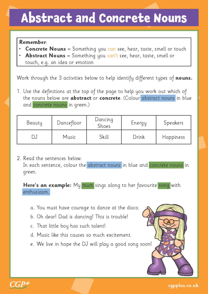 Engaging Sort Abstract and Concrete Nouns worksheet for third graders in geometry class Third grade students sorting abstract and concrete nouns on a worksheet focused on geometry