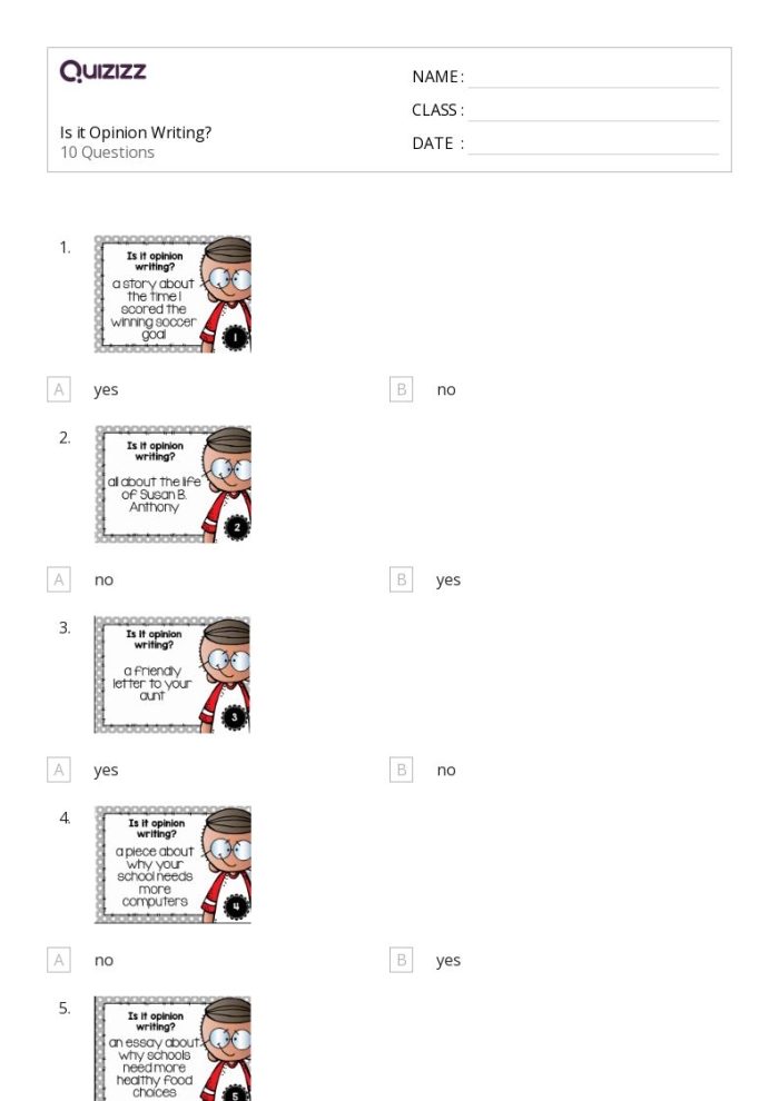 Third Grade Opinion Writing Check-In worksheet for mid-year skill assessment