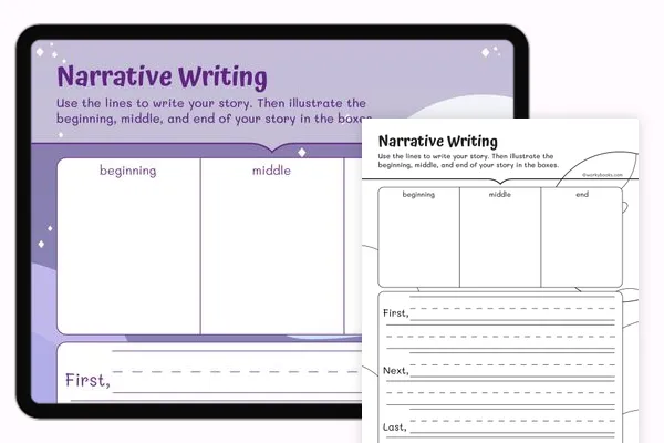 Third grade students practicing paragraph breaks on a narrative worksheet