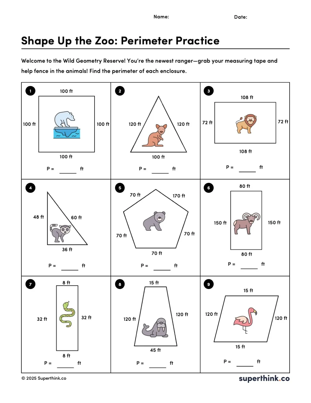Let's Go Around! Exploring Perimeter worksheet for third graders Third-grade student measuring the perimeter of various shapes in a geometry worksheet