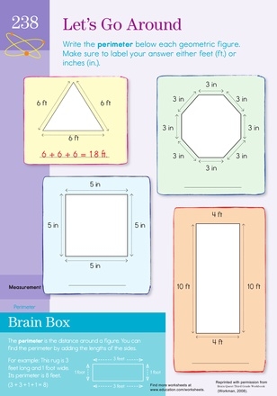 Grammar and Mechanics worksheet for Third Grade A colorful worksheet titled "Let's Go Around! Exploring Perimeter" designed for third graders to learn geometry. Engaging perimeter activities for young learners in a fun and interactive format.