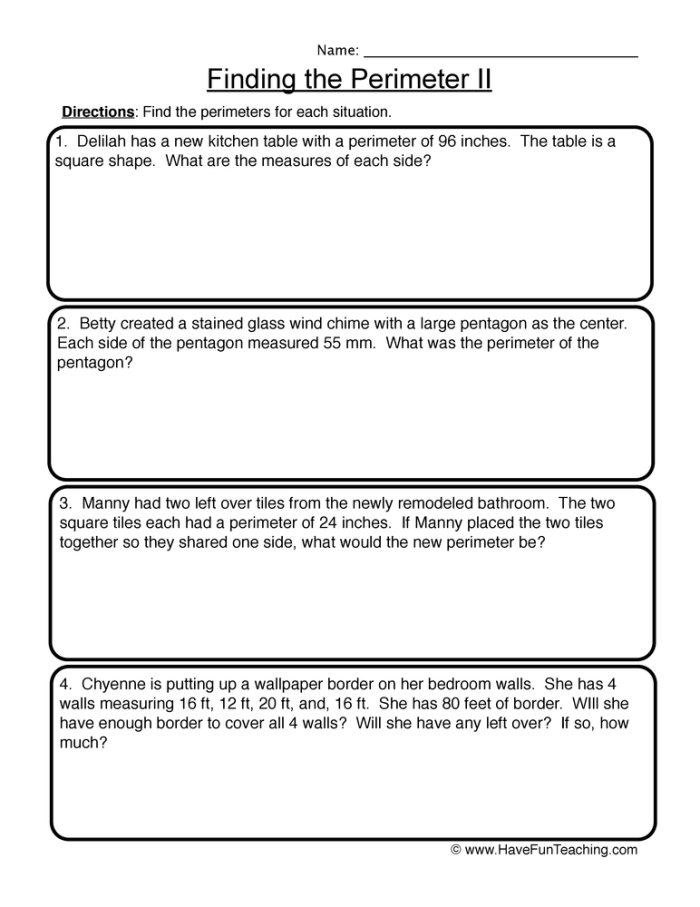 Visual guide for geometry practice on calculating perimeter for kids Third-grade student working on the Let's Go Around! Exploring Perimeter worksheet