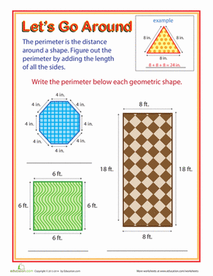 Let's Go Around! worksheet for understanding perimeter in fun ways Perimeter exploration worksheet for third graders focusing on geometry concepts