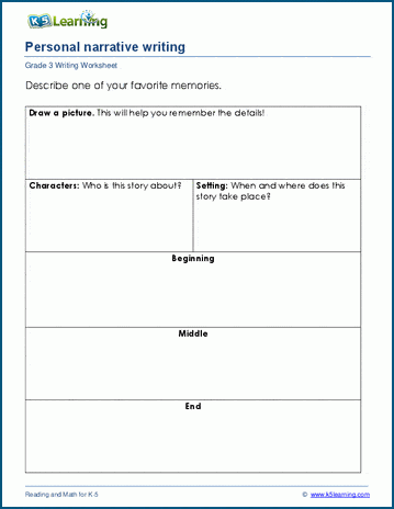Engaging personal narrative writing worksheet for third grade phonics learners number sixteen Third grade student working on a personal narrative writing worksheet about their own experiences