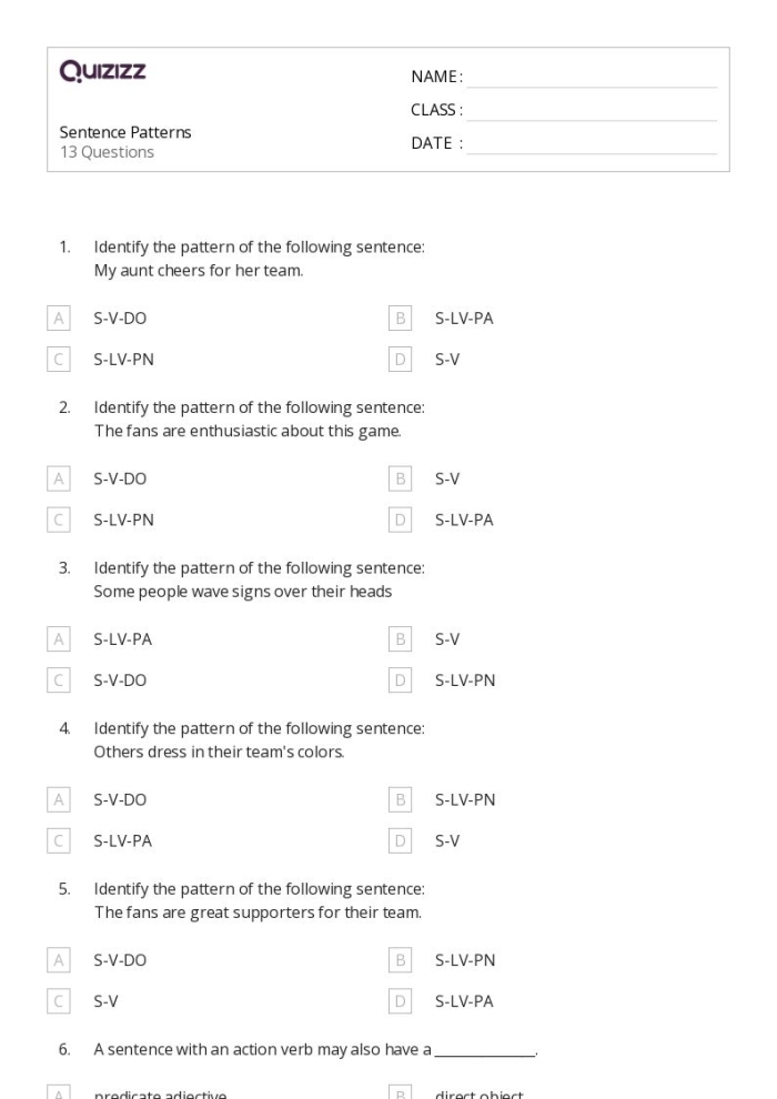 Word Patterns in Sentences Level 1 worksheet for third graders practicing grammar skills, image 13 Third Grade phonics worksheet focusing on word patterns in sentences with fill-in-the-blank exercises