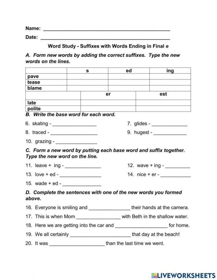 Third grade worksheet for sorting words with the final /e/ sound