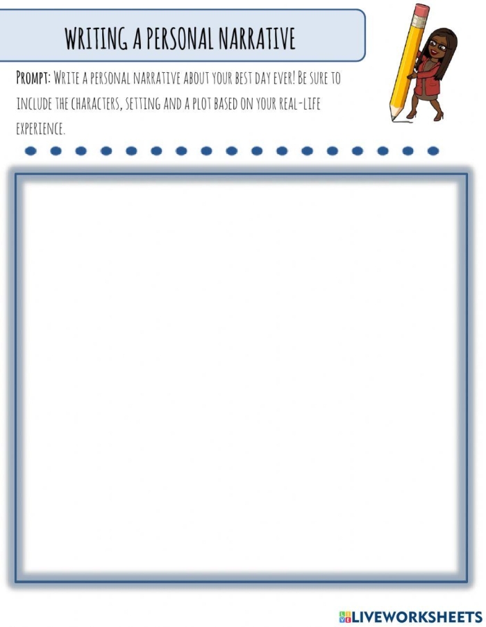 Worksheet for personal storytelling and phonics practice in third grade students, image 11 Third grade student completing a personal narrative writing worksheet focused on phonics