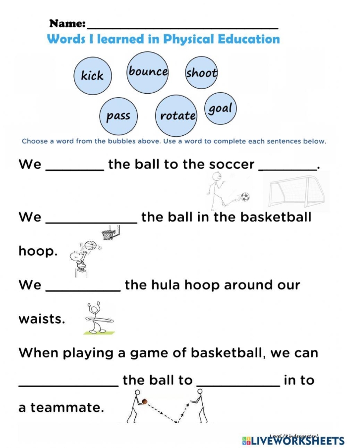 Engaging physical activity options for children to stay active and have fun Physical Education Choice Board worksheet featuring various activities like yoga, dance, and ball games for third graders