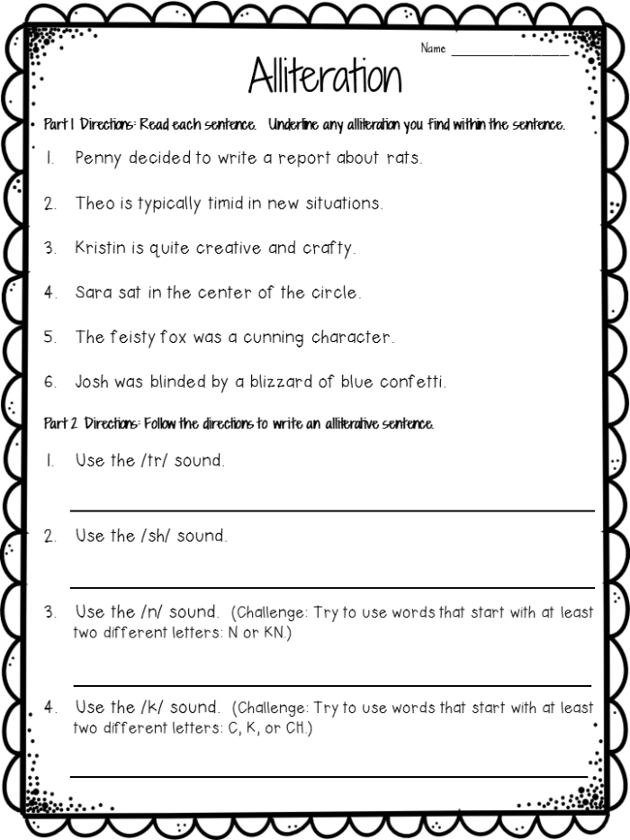 Spring poetry alliteration activity for third graders worksheet image seven Third grade students identifying alliteration in the poem Casey at the Bat on a worksheet
