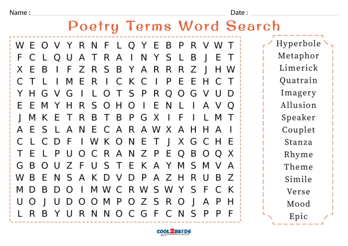 Engaging activity for learning and exploring different types of poetry Poetry word search worksheet for third graders featuring various poetry forms