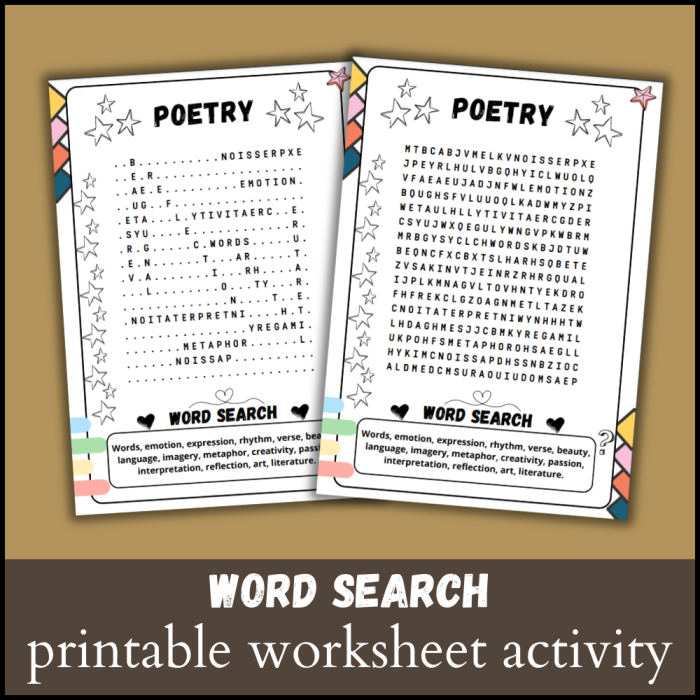 Engaging poetry word search to enhance learning about different types of poetry Poetry word search worksheet for third graders featuring various poetry forms