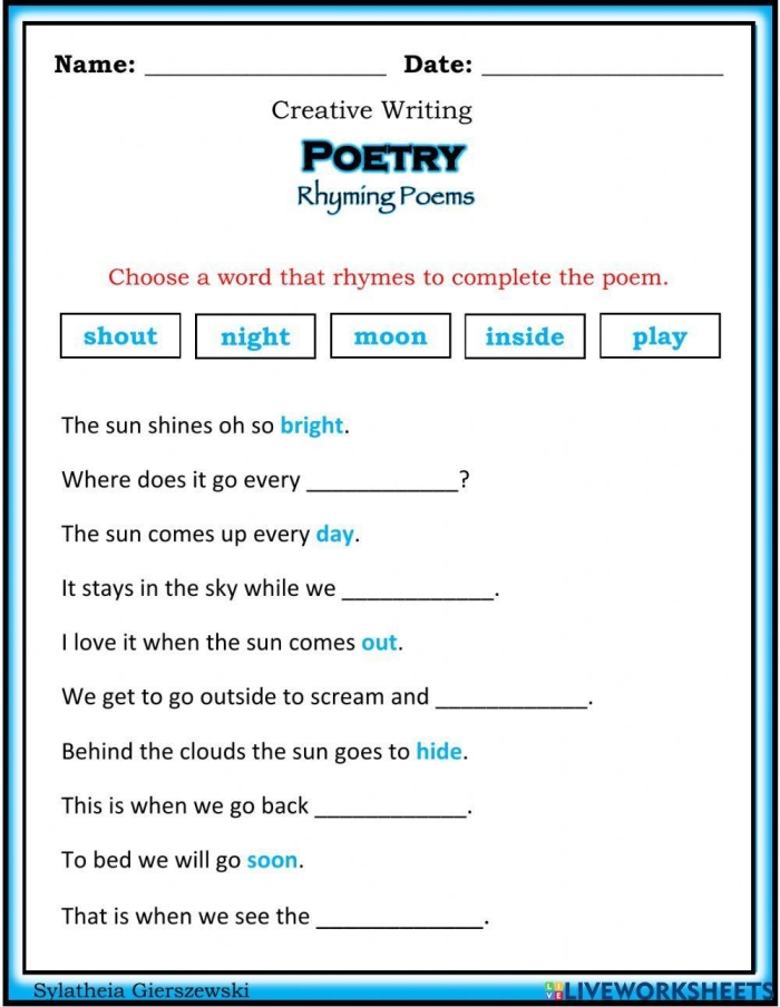 Engaging worksheet to help students learn different types of poetry through word search activities Poetry Word Search worksheet for third graders featuring various poetry forms
