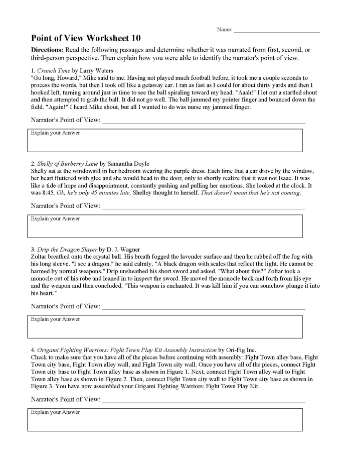 Alphabet worksheet for Third Grade Worksheet featuring point of view pronouns for third graders to practice identifying narration styles. Educational resource for students to create first-person sentences using pronouns.