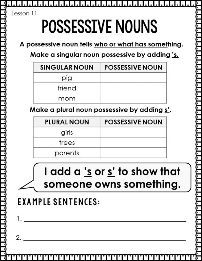 Writing worksheet for Third Grade Worksheet for practicing possessive nouns in third-grade writing. It's Grammar Time: Possessive Nouns worksheet for students to enhance their skills.