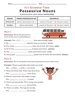 It’s Grammar Time: Possessive Nouns worksheet for students Worksheet for practicing possessive nouns in third grade writing lessons