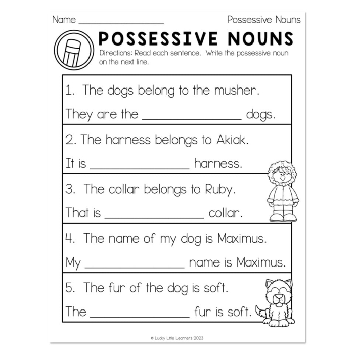 It's Grammar Time: Practice with Possessive Nouns Worksheet Image 15 Worksheet featuring exercises on possessive nouns for third graders