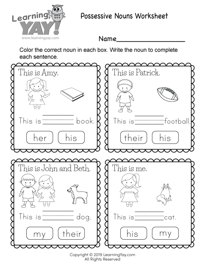 It’s Grammar Time: Possessive Nouns worksheet for enhancing writing skills Worksheet for third graders on forming possessive nouns with examples and practice exercises