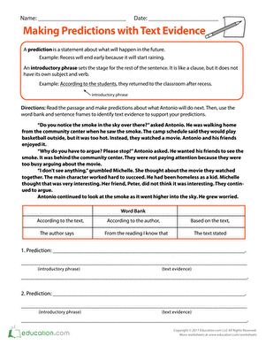 Third grade students working on a worksheet about making predictions using text evidence