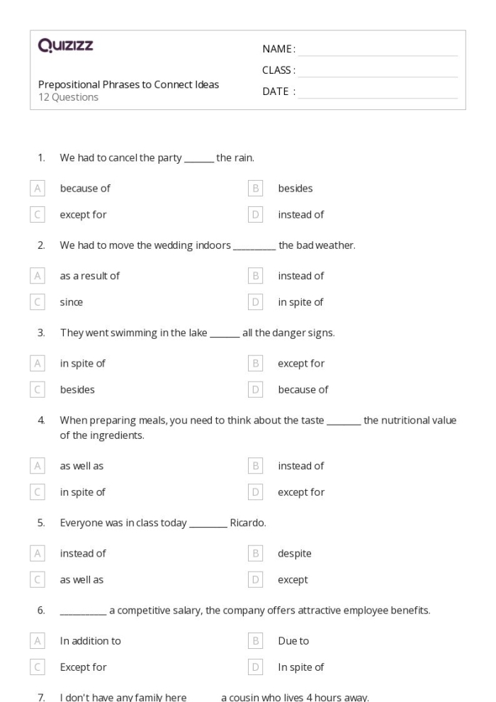 Worksheet on enhancing sentences with prepositional phrases for third graders