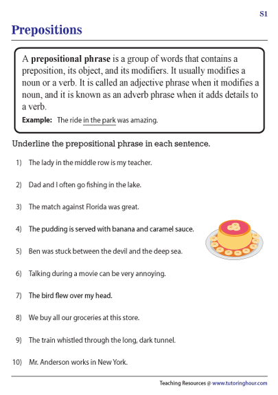 Worksheet on enhancing sentences with prepositional phrases for third graders