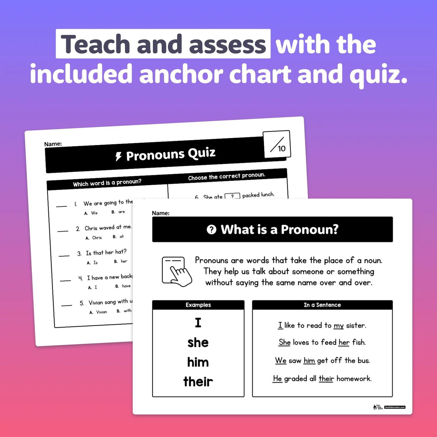 Third grade pronoun quiz worksheet for practicing grammar and mechanics