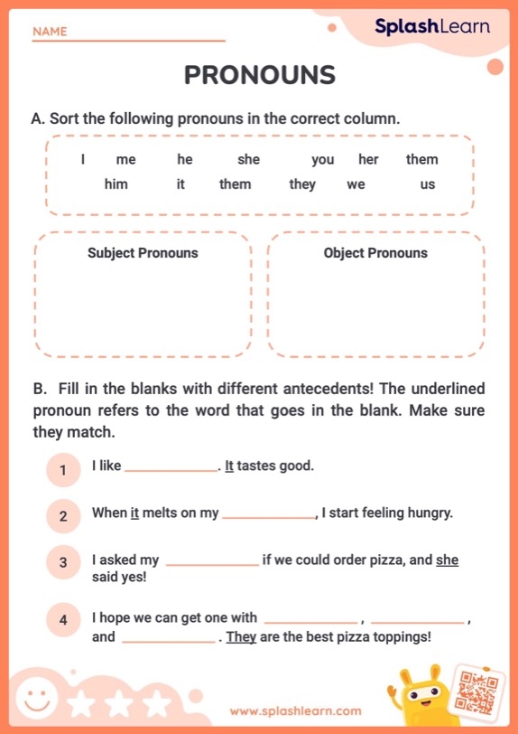 Third grade pronoun quiz worksheet with multiple choice questions