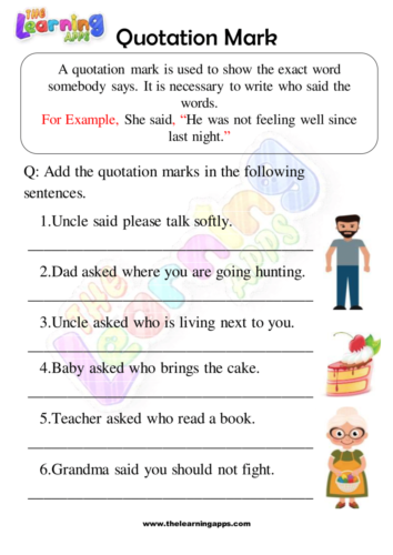 Quotation Marks Say What worksheet for grade three focusing on proper punctuation usage 23 Third grade worksheet on adding quotation marks to complete sentences for reading and writing practice
