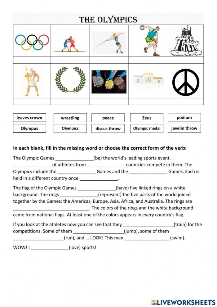 1896 Olympics reading worksheet for third graders focusing on the first modern games in Greece Third grade worksheet exploring the 1896 Olympics in Greece with reading activities